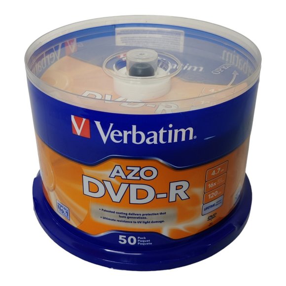 Sealed! 50 Pack Verbatim AZO DVD-R 4.7GB 16x Speed 120 Minute - Picture 1 of 5